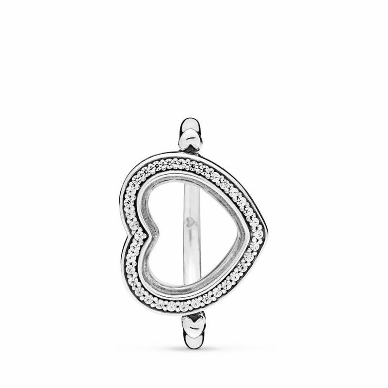Sparkling PANDORA Floating Heart Locket Stackable Ring Silver Egypt GW7684352